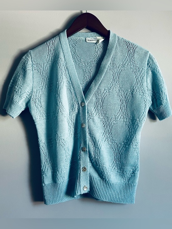 Saks Fifth Avenue Sweaters - Vintage Saks Fifth Avenue Light Blue Short Sleeved Cardigan Size Small